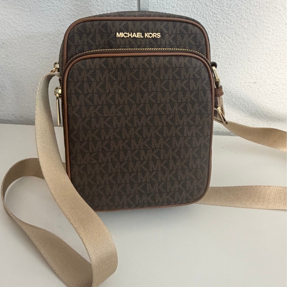 Michael Kors Flight Bag Brown Monogram Crossbody Messenger Bag Small